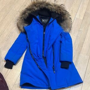 Sicily Blue Fur-Trimmed Hooded Coat